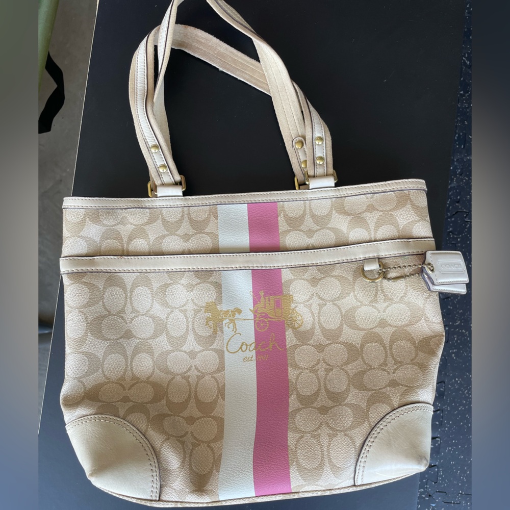 Signature Neutral Coach Handbag